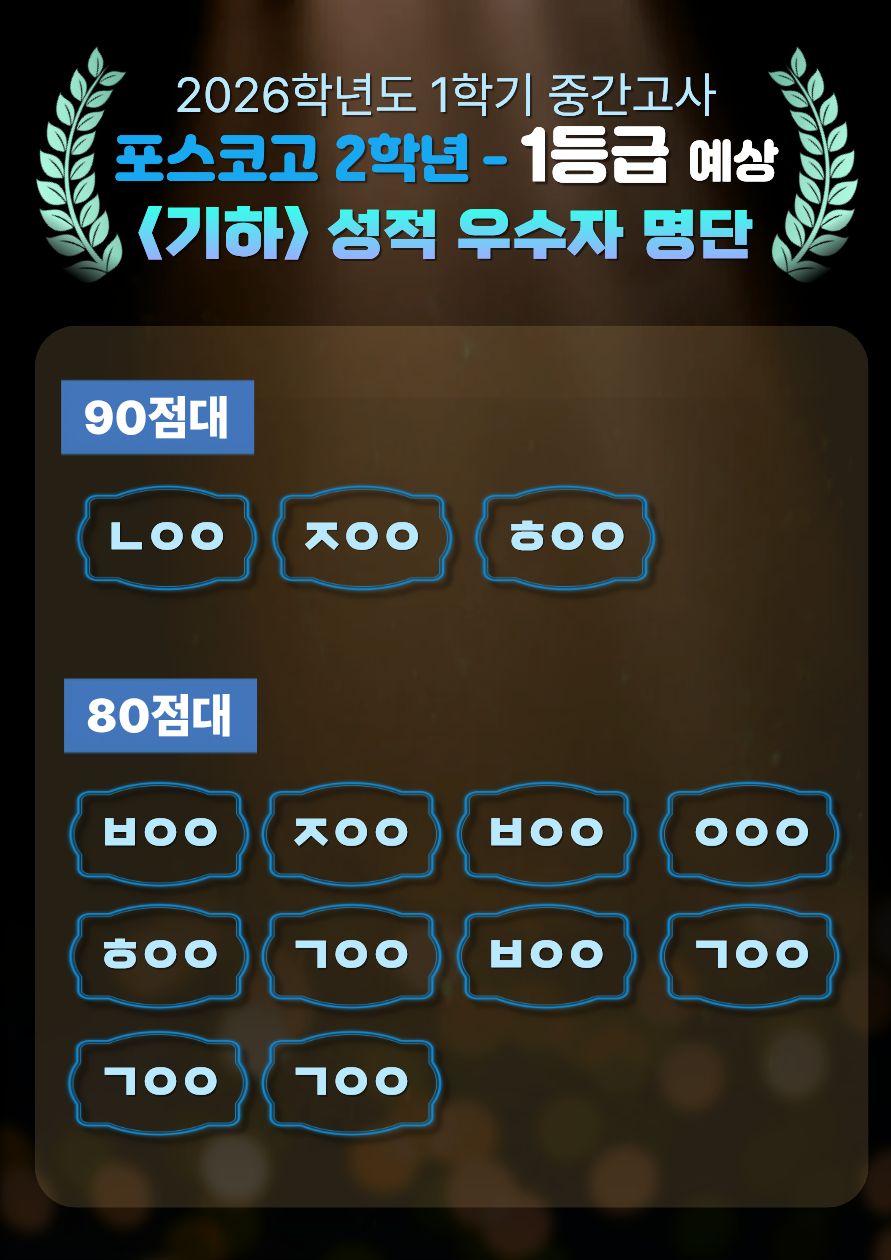 포스코고11기 (대수,기하) 중간고사 결과 이미지 2